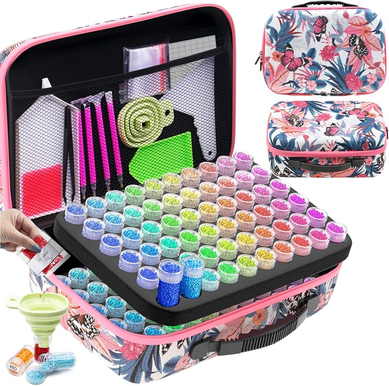 ARTDOT 120 Slots Diamond Painting Storage Box with 162pcs Tools Pink