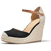 FISACE Womens Summer Espadrille Heel Platform Wedge Sandals Ankle Buckle Strap Closed Toe Shoes