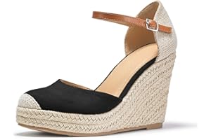 FISACE Womens Summer Espadrille Heel Platform Wedge Sandals Ankle Buckle Strap Closed Toe Shoes