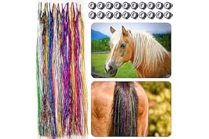 FOWSRHRG 40Pcs Horse Glitter Hair Extensions Accessories, Bling Colorful Tinsel Horse Hair Ponytail, Horse Mane and Horse Tail Decorative Supplies for Bride Parties Western Horse Lover(Ten-Color)