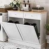 AHB Double Tilt Out Trash Can Cabinet, 2x13 Gallons Trash Cabinet, White | Hidden Kitchen Trash Can with Hideaway Drawers Pet