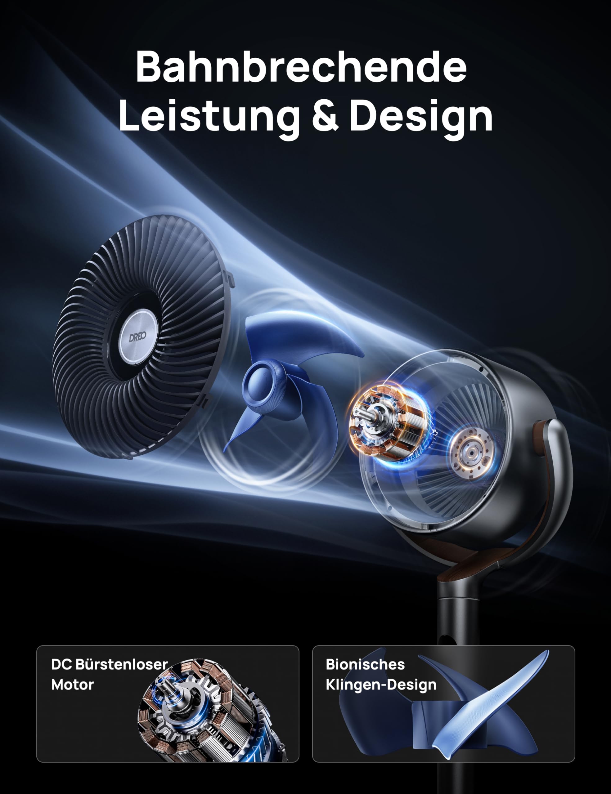 DREO 23 dB leiser Standventilator, 120°+120° Omni-direktionale oszillierende Ventilator, 27 m Windentfernung, 1615 m³/h Luftvolumen Echt Turbo-Luftzirkulator Fans, 102CM Höhe 3 Modi 8-Geschwindigkeit 5