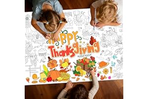 Muswarm Thanksgiving Coloring Poster/Tablecloth,Giant Paper Thanksgiving Coloring Banner Games and Family Activities, for Thanks Giving Decorations, Crafts，Gifts，34x72 inches