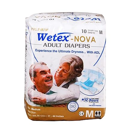 Wetex Nova Adult Diaper, Medium Size, White - Pack of 10