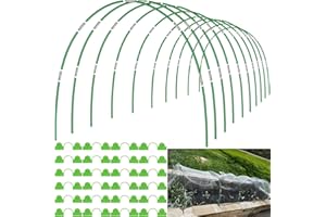 FUBEGI 60pcs Garden Hoops for Raised Beds Wide, 8ft Greenhouse Hoops Grow Tunnel for Row Cover Netting, Adjustable Fiberglass Rust-Free Garden Bed Plant Hoops Support DIY Frame Stake for Outdoor, 40pcs Clips