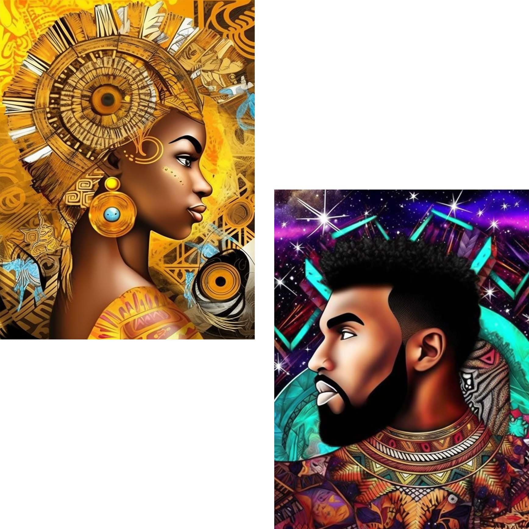 Ginfonr 2 Pack 5D Diamond Painting Exotic Man and Women by Number Kits, Foreign Couple Paint with Diamonds Full Drill Art Crystal DIY Embroidery Rhinestone Decor Craft (12x16 inch)