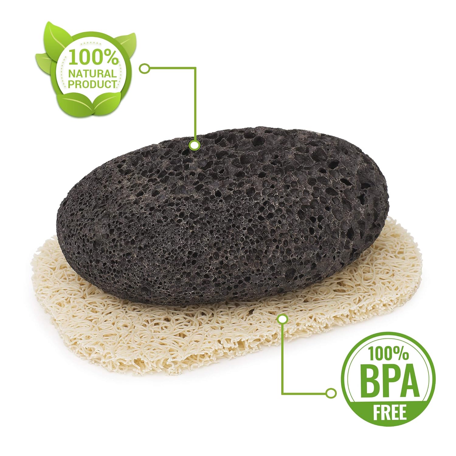 Eco-Friendly Lava Pumice Stone for feet - Callus Remover for feet and hands - Natural Foot Scrubber for Exfoliation to Remove Dead Skin – Pedicure Foot Care Gift Set with Organic Loofah Pad & Tray: Beauty
