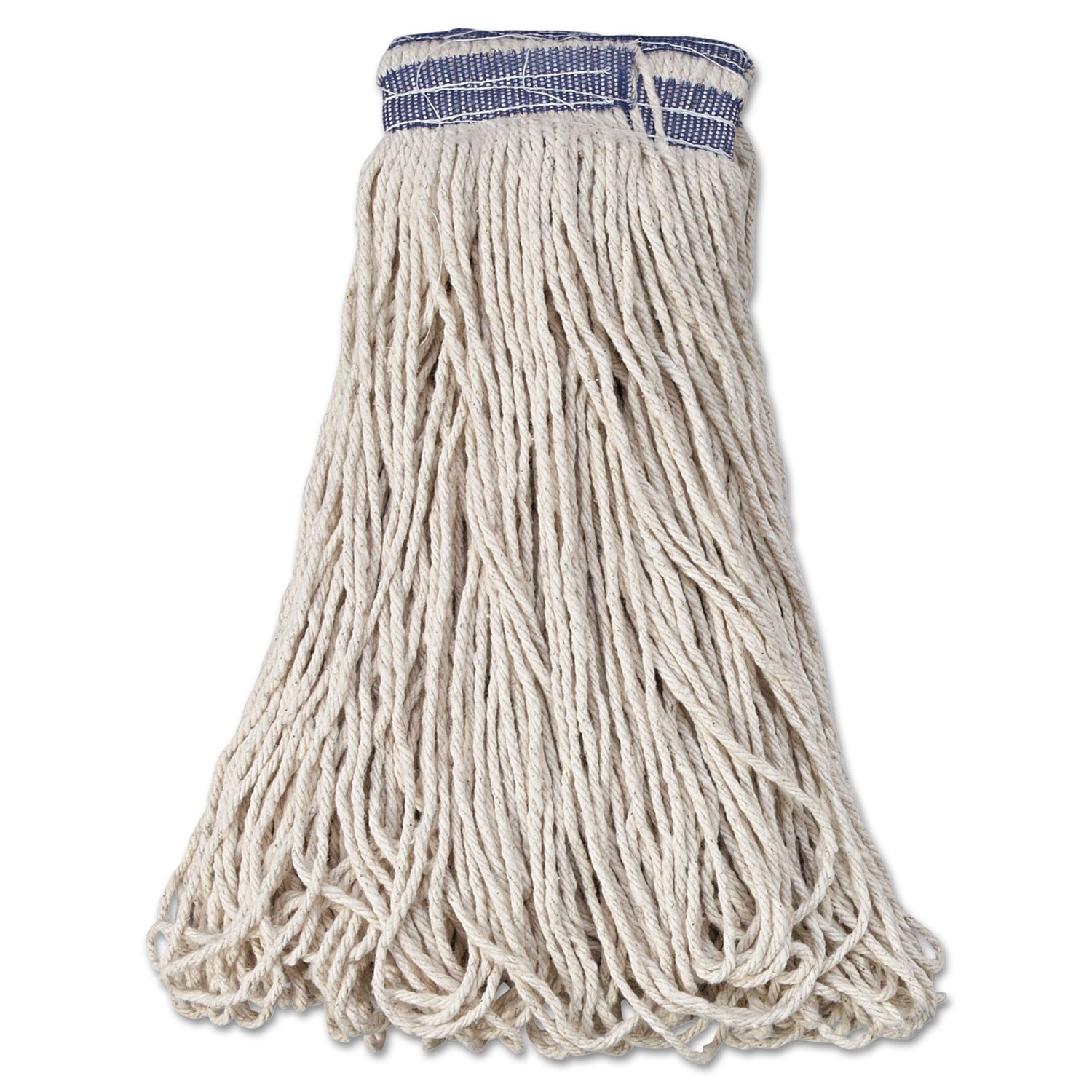 Rubbermaid Commercial E139 Universal Headband Mop Head, Cotton, White, 32oz, 1" Blue Band, 12/Carton