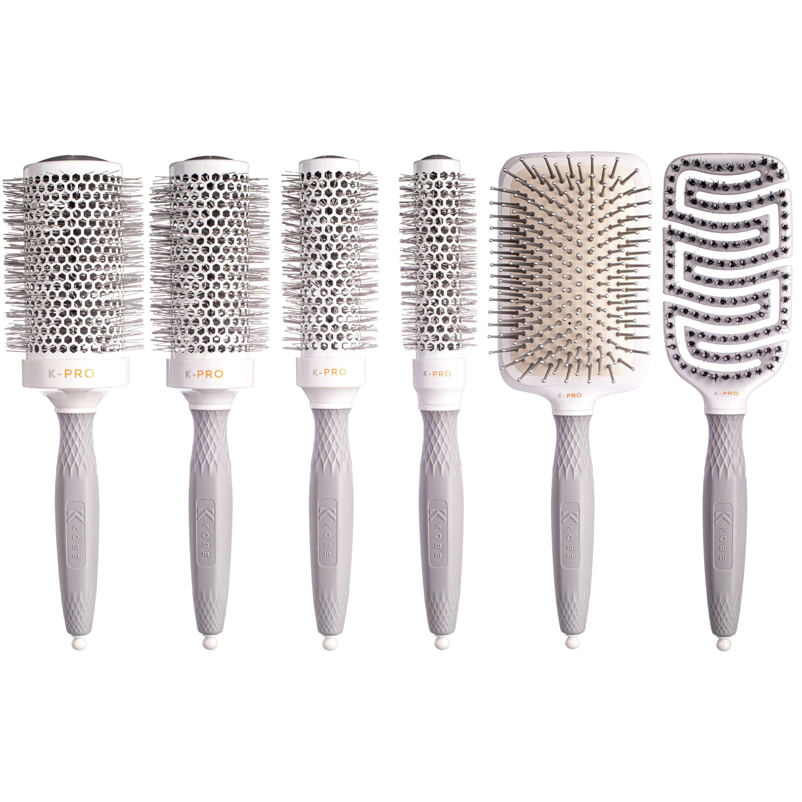 Kobe K-Pro Set of 6 - All Four Radial Blowout Brush - Detangling - Flexible Cushion Paddle Brush, Blowout & Blowdry