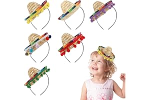 MEKOTRIN Party Hat Hairband, Cute Holiday Hair Band Straw Sombrero Headband, Decorative Hat Hair Hoop (6 pcs)