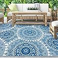 Alfolo Outdoor Rug 8x10 Patio Waterproof Outdoor Plastic Straw Rug Boho Patio Rugs Outdoor Carpet Waterproof Navy Blue Outsid