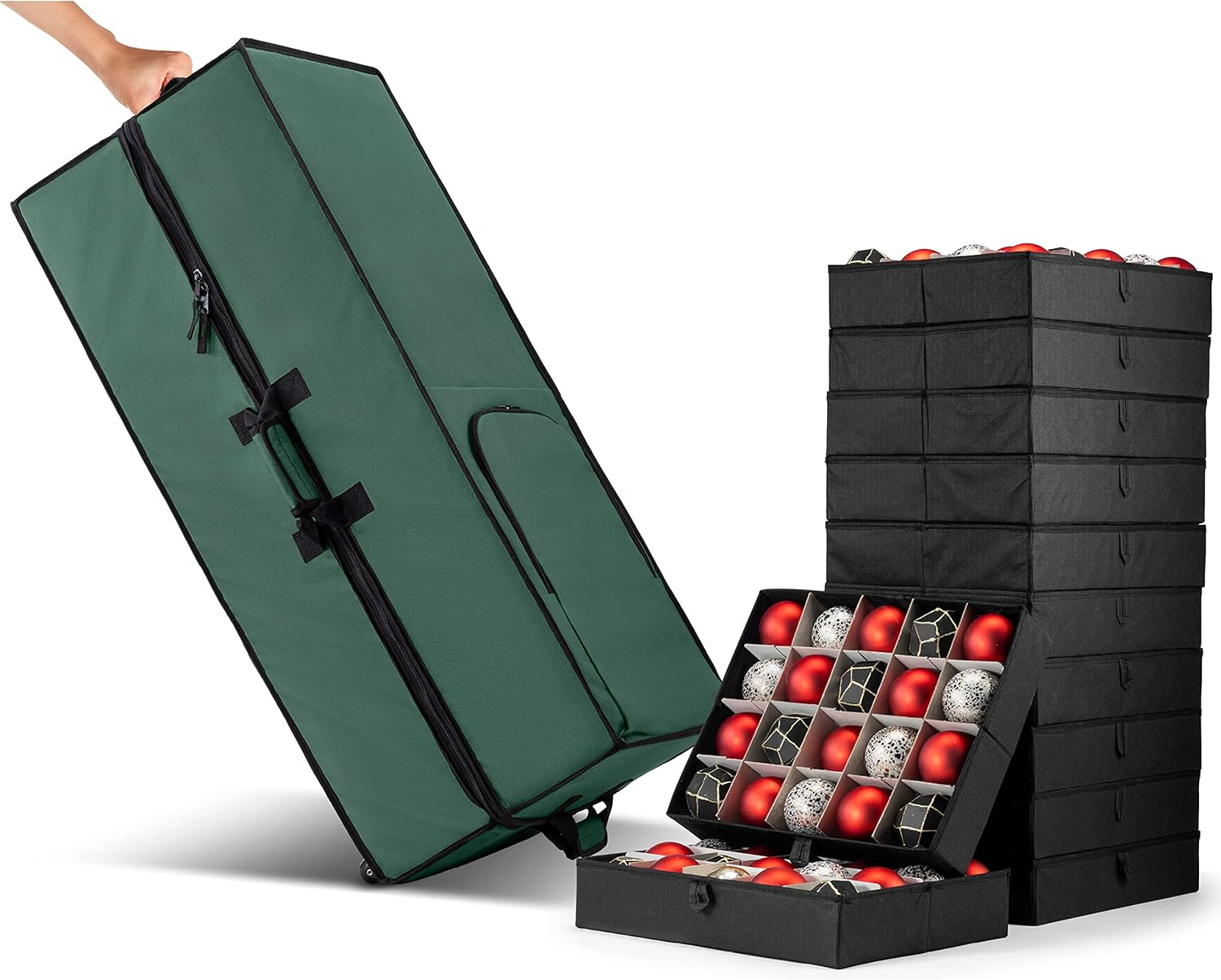 Holiday Décor Storage - ZOBER Extra Large Rolling Christmas Ornament Storage Box 3-Inch, 12 Trays Holds Upto The Astronomical Amount Of 240 Holiday Ornaments