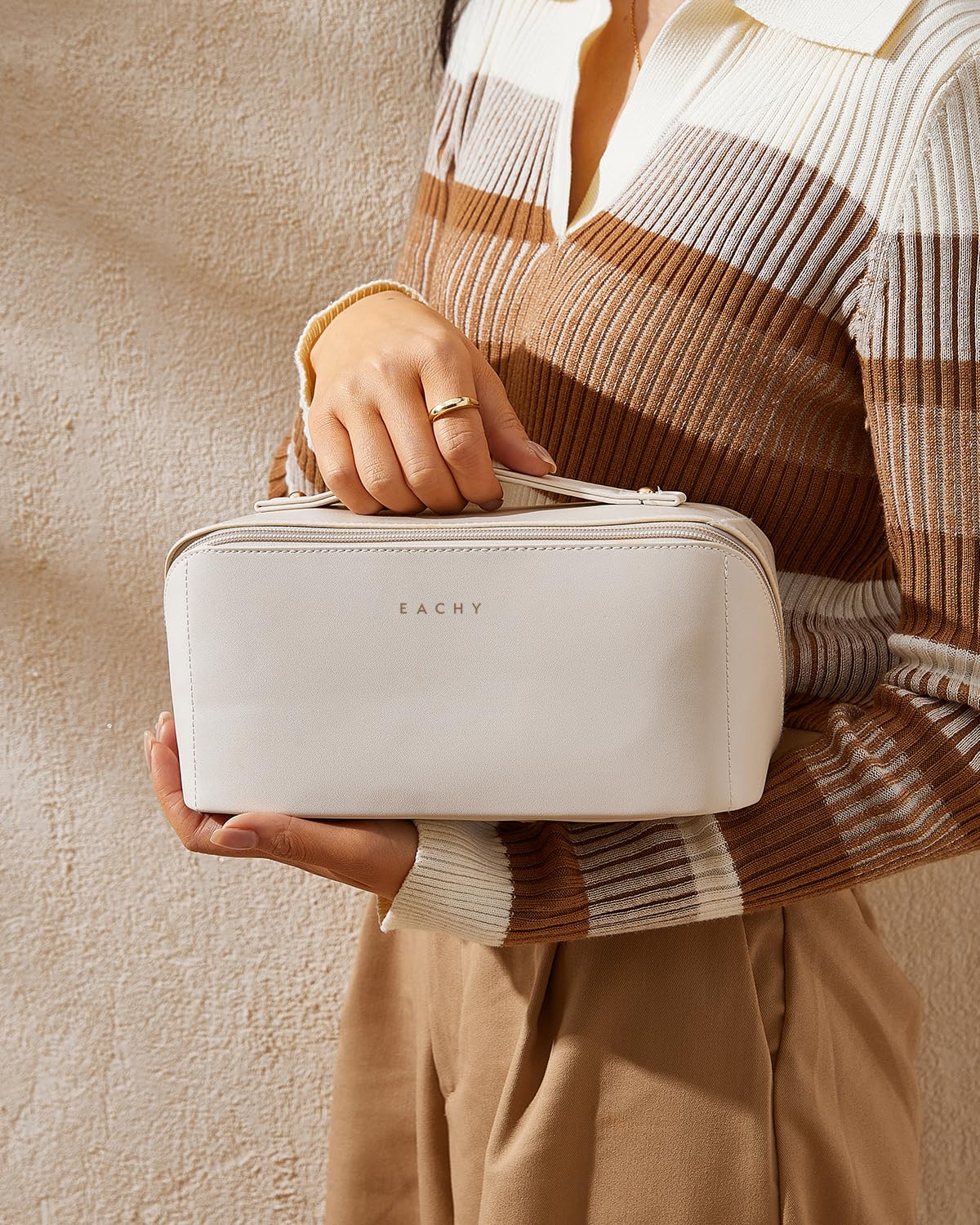 EACHY Travel Makeup Bag,Large Capacity Cosmetic Bags for Women,Waterproof Portable Pouch Open Flat Toiletry Bag Pattern Makeup Bag