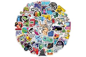 50 Pcs Gaming Gamer Stickers Pack for Kids, Game Geek Vinyl Waterproof Stickers and Decals for Water Bottles Skateboard Car B