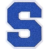 1 PC 6.0" Blue Chenille Letter Patch with White Border Large Iron On or Sew On Varsity Letters for Jackets & Homecoming Mums Classic Style Letter Patches for Sports & DIY Gifts (S)