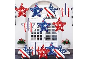 Motionchic 12 Pcs 4th of July Inflatable Star Decorations 11.8 Inch Independence Day Red Blue White Patriotic Outdoor Decorations Blow up PVC Stars Ornament Inflatable Ball Decor for Yard Lawn Garden