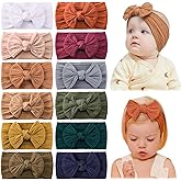 jollybows 12pcs Baby Girls Nylon Headband with Bow Newborn Hairbands Infant Hair Bow Elastics Handmade Hair Accessories for Toddlers Kids