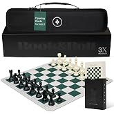 Rook &amp; Roll Triple-Weighted Tournament-Size Chess Set, 3.75&rdquo; King (2.2 oz), 20&rdquo; x 20&rdquo; Roll-Up Mousepad Board, 54 Opening Cards, 2 Extra Queens, EVA Case