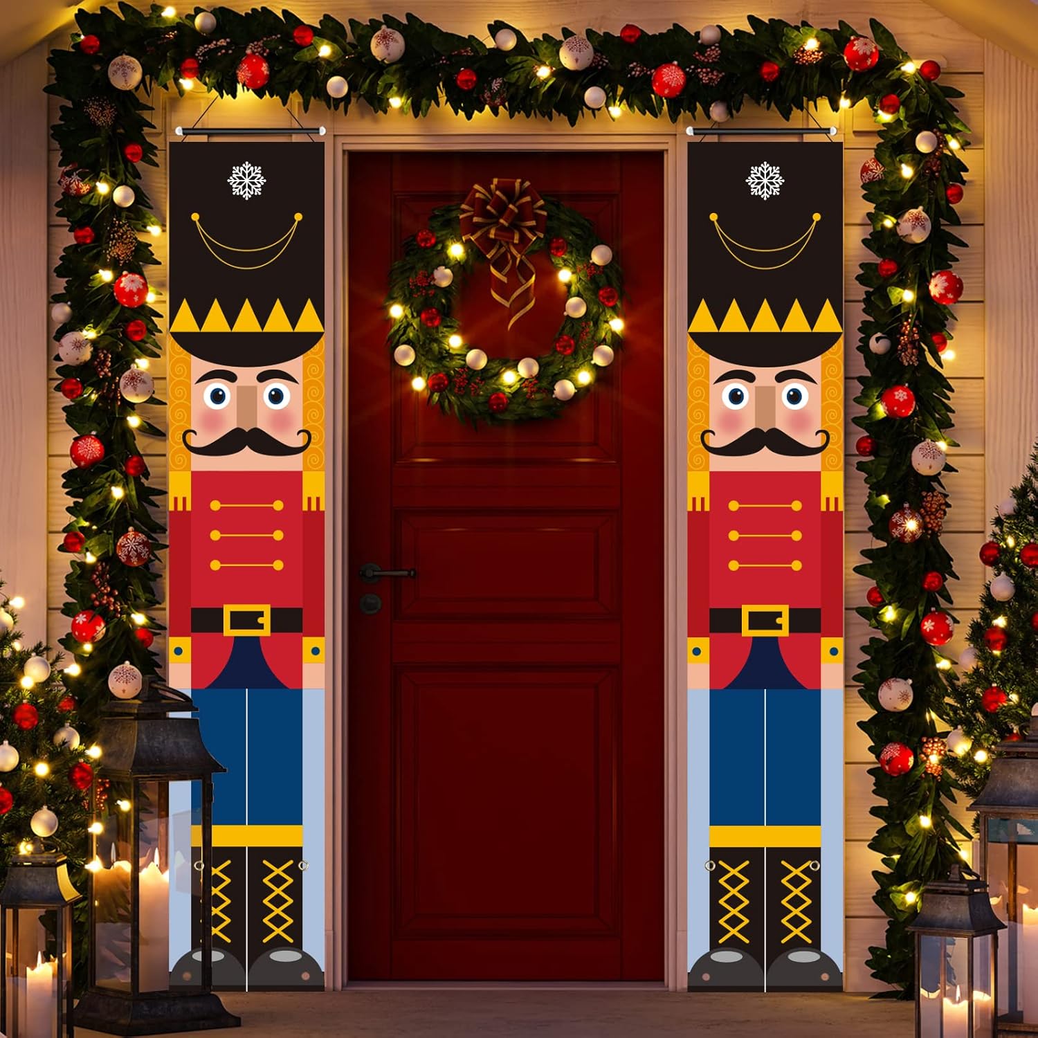 Nutcrackers - DECORLIFE Giant Nutcracker 6FT, Nutcracker Christmas Decorations for Outdoor, Christmas Banner for Front Door, Porch, 2 Pack, Life Size Holiday Toy Soldiers Xmas Decor