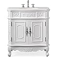 Tennant Brand 33 inch Benson Traditional Style Antique White Cabinet Bathroom Sink Vanity with White Marble Top