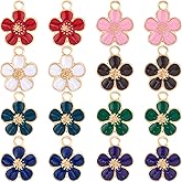 Alpinleux 16 Pcs Gold Plated Flower Charms, Colorful Enamel Charms for Crafting, Floral Themed Pendants, Cherry Blossom Supplies Accessories for Neck for Jewelry Making,DIY Crafts (8 Colors)