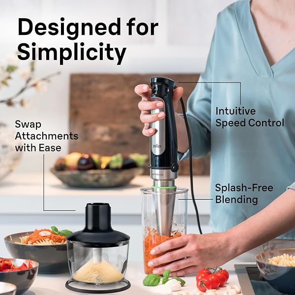BRAUN MULTIQUICK 7 3-IN-1 IMMERSION BLENDER WITH FOOD PROCESSOR – POWERFUL HANDHELD ELECTRIC STICK – EMULSIFIER FOR CHOPPING, BEATING & WHISKING – IDEAL FOR SOUP, PUREE, SMOOTHIES & MORE