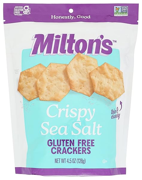 MILTON’S GLUTEN FREE CRACKERS, CRISPY SEA SALT – NON-GMO PROJECT VERIFIED, KOSHER, CERTIFIED GLUTEN FREE SNACK, 5 GRAINS IN EVERY BITE – 4.5 OZ