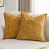 FUTEI Tobacco Chenille Throw Pillow Covers 18x18 Inch Set of 2,Soft Cozy Bound Edge Design Cushion Case,Home Decor for Couch Bed Living Room