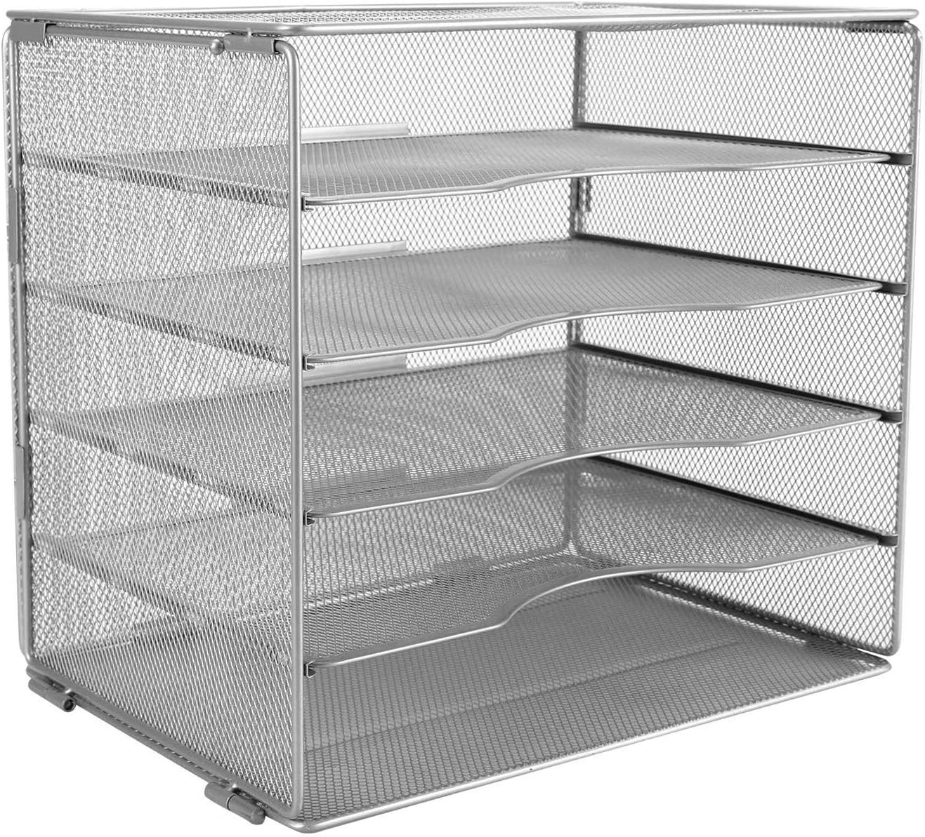 EasyPAG 5 Tier Metal Mesh A4 Desk Tray,File Holder,Paper Organiser,Magazine Storage,Filing Rack for Office & Home Desktop Tidy,Silver