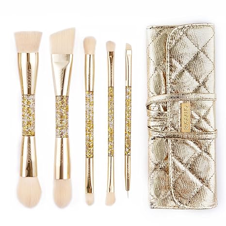 amoore 5 Stück Make Up Buersten Make Up Pinsel Set Pinselsets mit der PU Leder Pinsel Tasche Kosmetik