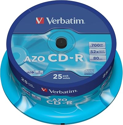 Verbatim CD-R 25 Pack AZO 52X 700MB Recordable Disc Crystal Surface