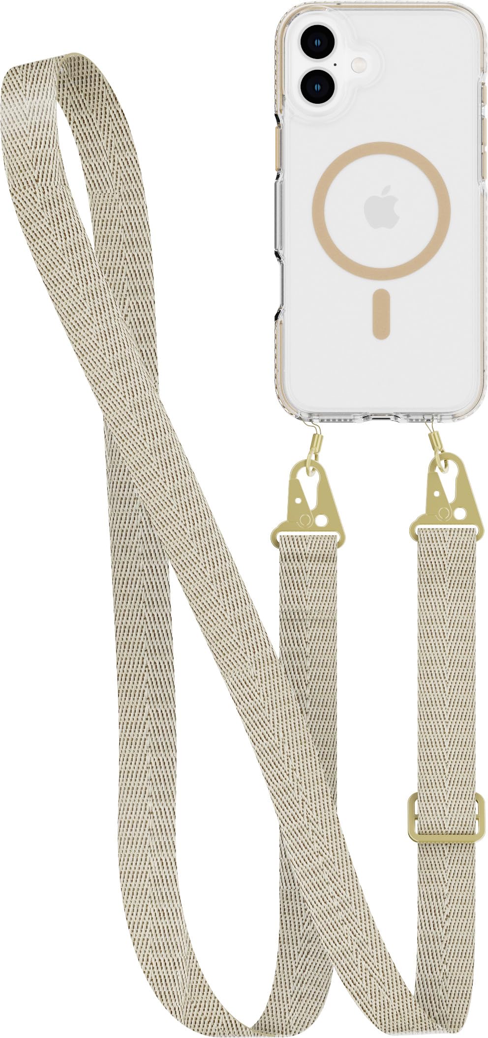 Tech21 EvoCrystal with Crossbody for iPhone 16 Plus Compatible with MagSafe - Impact Protection Case 15x Military Standard Tested - With CrossBody Lanyard -in Gold