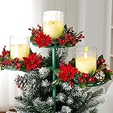 AceOrbit 14 Inch Christmas Tree Topper Holder Triple Topper Candle Holder 3 Tier Universal Christmas Tree Stabilizer Support Stand with Green Support Rod for Treetop Ornaments Decorations