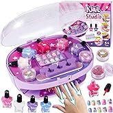 Golray Kids Nail Polish Set for Girls, All-in-One Nail Art Kit - Dryer/ Glitter Powder/ False Nails/ Nail Decals/ Toe Separator/File, Age 3-12 Little Girl Gift Toys