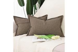MADIZZ Set of 2 Polyester Linen Throw Pillow Covers with Broad Edge Soft Boho Decorative Pillow Cases for Sofa Bedroom Modern