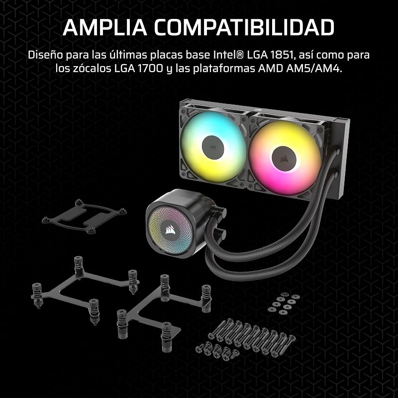CORSAIR Nautilus 240 RS ARGB CPU Liquid Cooling – 240mm AIO – Conexão direta com a placa-mãe – Intel LGA 1851/1700, AMD AM5/AM4 – 2X RS120 ARGB Fans Included – Preto