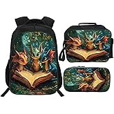 Klymax Dragon Backpack Kids Schoolbag with Lunch Box Bag Pencil Bag 3pcs Bookbag Sets for Boys Girls