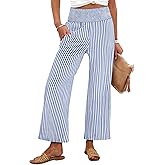 ANRABESS Women Striped Gingham Wide Leg Palazzo Pants Casual Lounge Cropped PJ Bottoms Comfy Cute Plaid Pants with Pockets