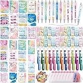 Pasimy 218 Pcs Inspirational Stationery Gifts Motivational Mini Notepad Pen Quote Bookmarks Stress Relief Stickers Inspiring Silicone Keychains for Adult School Office Appreciation (Watercolor)