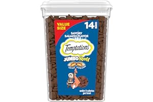 Temptations Jumbo Stuff Crunchy and Soft Cat Treats, Savory Salmon Flavor, 14 oz. Tub