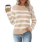 ZESICA Women's Long Sleeve Lightweight Striped Tops 2026 Fall Crewneck Ribbed Knit Shirts