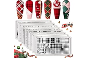 Born Pretty Nail Stamping Plates Set Plaid Flowers Leaves Lace Nail Art Image Plates Spring into Winter Stamp Templates Kit Image Manicuring DIY Printing Tools 8PCS