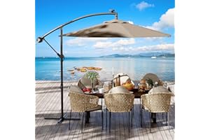 HarmonyHealth 10FT Cantilever Patio Umbrella with Cross Base, Outdoor Offset Market Umbrella with Infinite Tilt and Crank Lift, Outside Umbrellas for Backyard Lawn Garden and Pool (Tan)