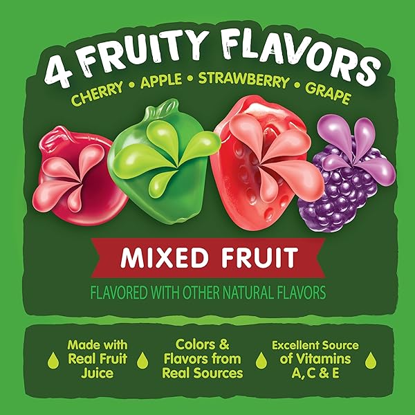 BLACK FOREST, JUICY BURST, FRUIT FLAVORED SNACKS, MIXED FRUIT FLAVORS, A JUICY BURST OF NATURAL FLAVORS, MADE WITH REAL FRUIT JUICE, 0.8 OZ 40 CT