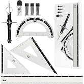 Mr. Pen- Metal Geometry Set, 9 pcs, Compass, 6" Protractor, 12" Ruler | 45&deg; &amp; 30&deg;/60&deg; Set Squares, Lead Refills, Metal Drafting Tools for Technical Drawing, Math, Engineering &amp; Architecture