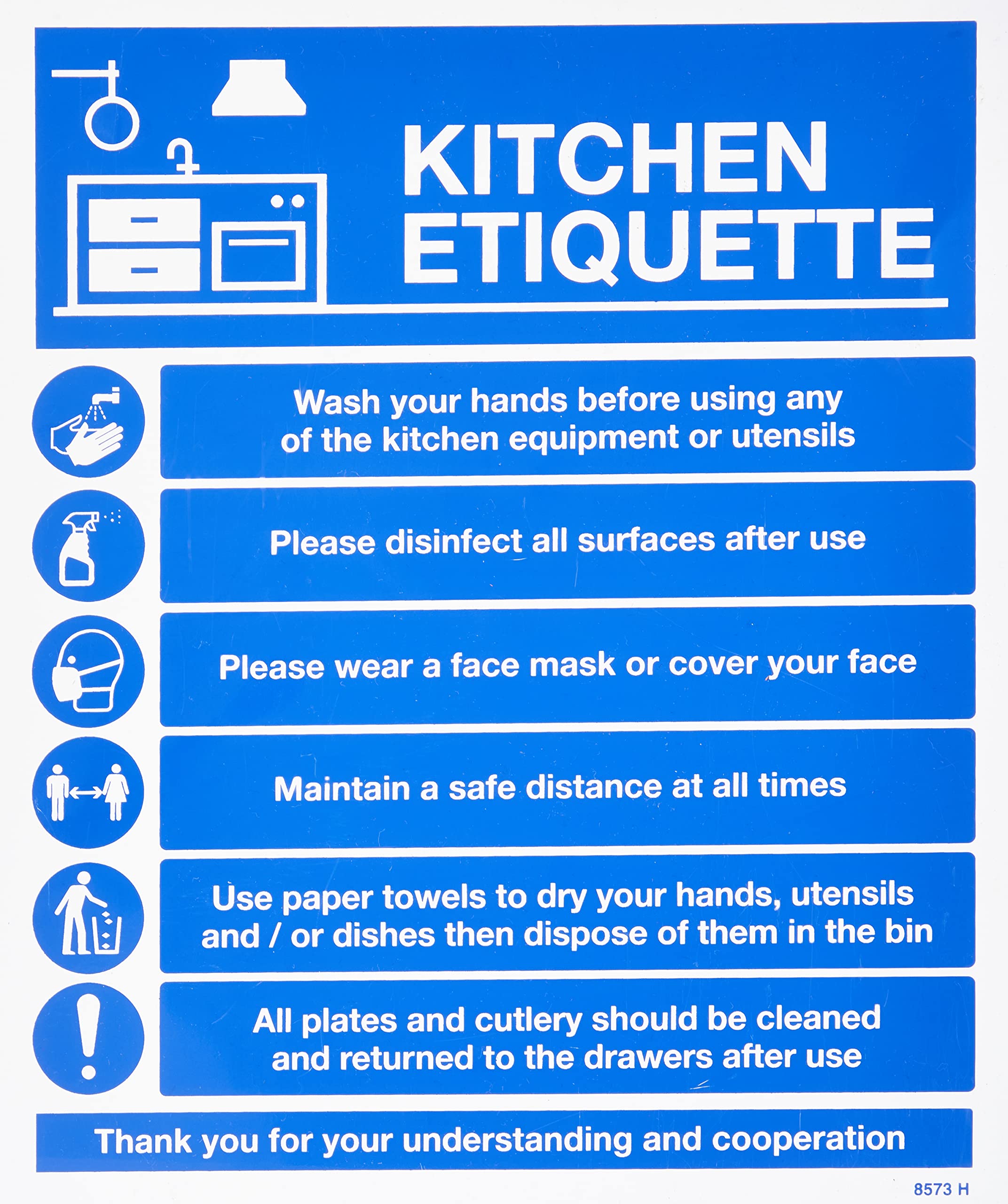 Caledonia Signs 18573H Kitchen COVID19 guidelines