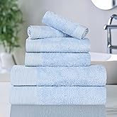 Superior Rayon from Bamboo Blend 6-Piece Towel Set, Luxury Quick Dry, Bathroom Essentials, Shower, Spa, Plush Soft Absorbent Towels, Includes 2 Bath, 2 Hand, 2 Washcloth/Face Towels, Light Blue