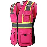 HoliSecure Safety Vest for women, Hi vis Reflective Lady Work vest With 9 Multi Pocket And Zipper