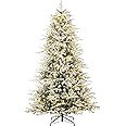 Best Choice Products Full Flocked Aspen Christmas Tree, 6ft Pre-lit Realistic Noble Fir w/ 450 Glowing LED Lights, 2-in-1 White & Multicolor