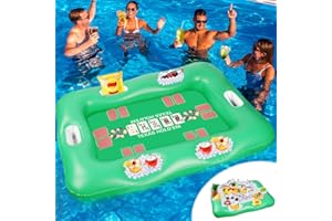 MJZ Large Floating Table for Pool Game with Waterproof Playing Cards, 53.5 x 38 in Floating Card Table for Pool with Food Drink Holders, Inflatable Floating Pool Game Table for Adults Family Party